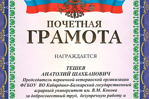 Анатолий Тешев награждён почётной грамотой